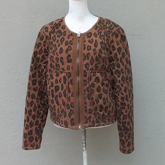 Blank NYC Jacket Women's Large Brown Black Cool Cat Quilted Animal Print Preppy - Picture 2 of 7